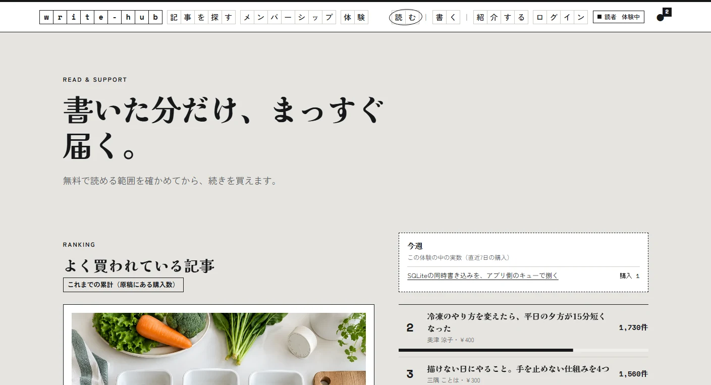write-hubの画面スクリーンショット