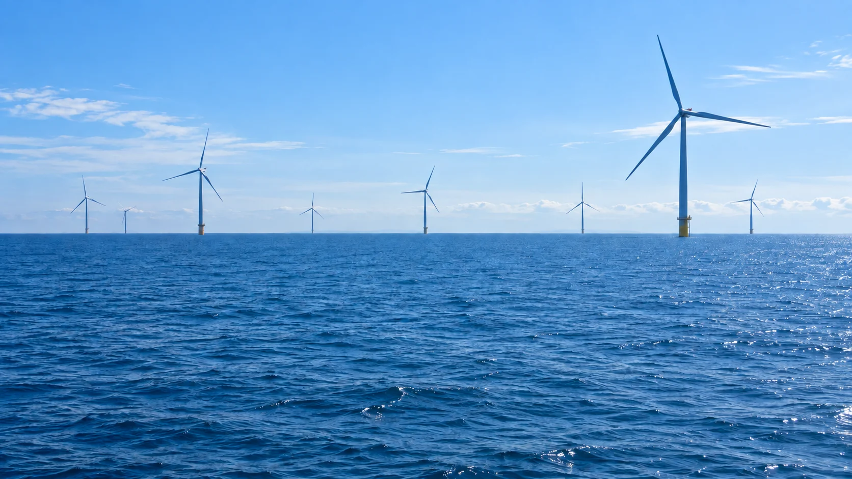 海上に並ぶ洋上風力発電設備