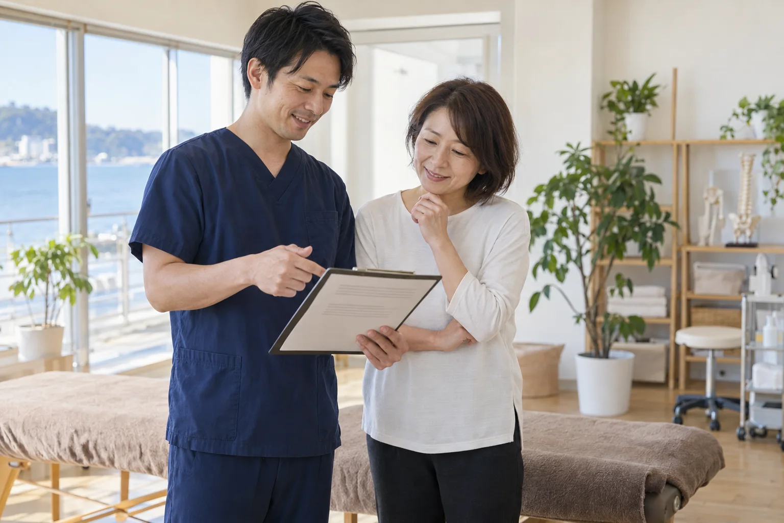 前回の記録を一緒に確かめる担当の施術者