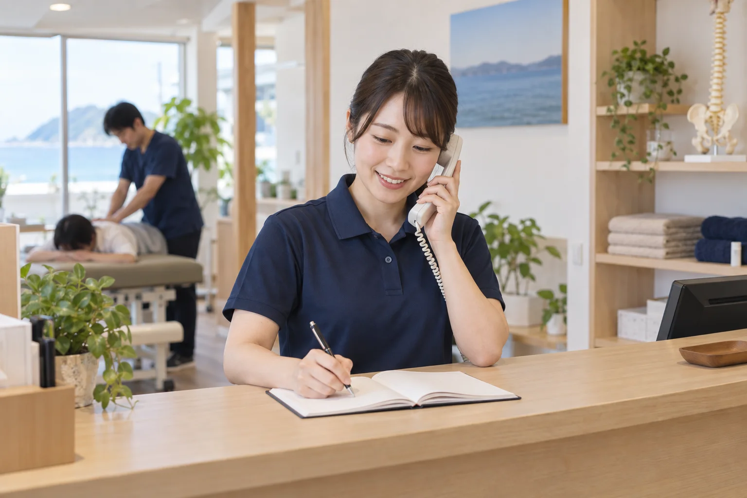 電話で予約を受け付けるスタッフ