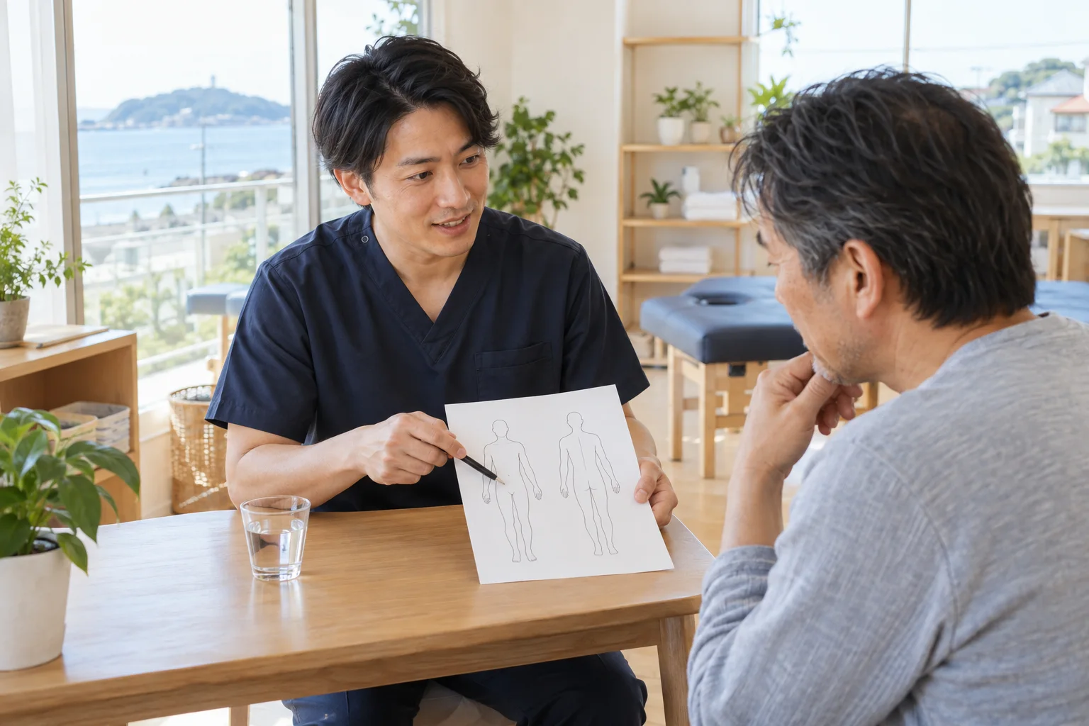 通院の見通しを書面で説明する施術者