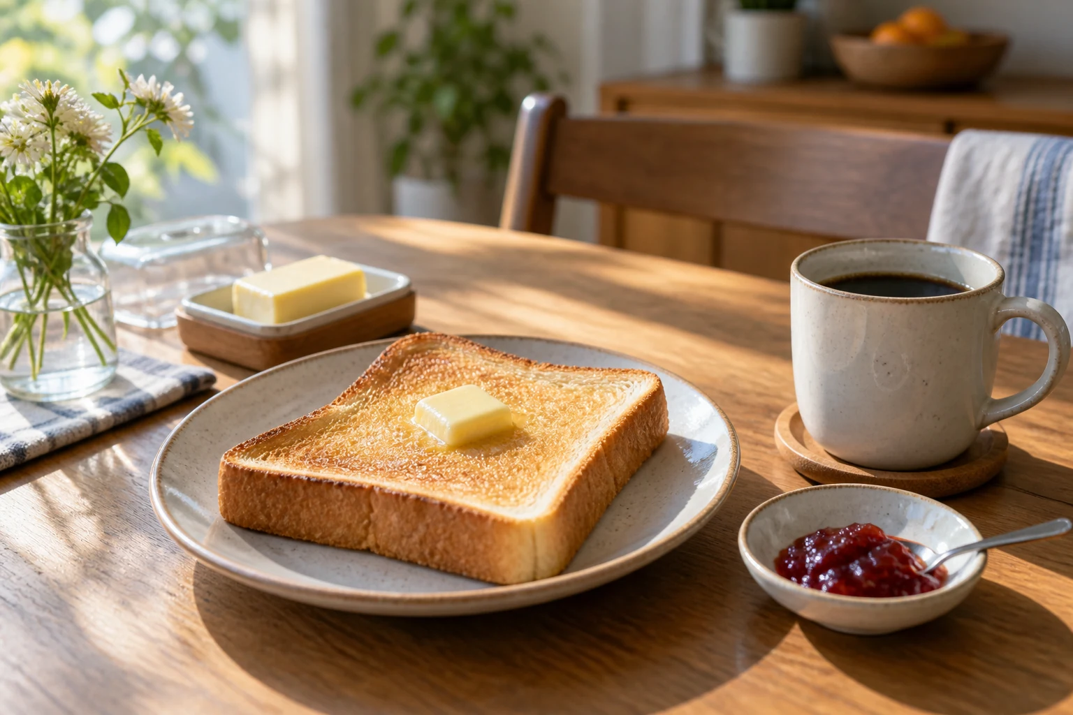 トーストとコーヒーのある朝の食卓