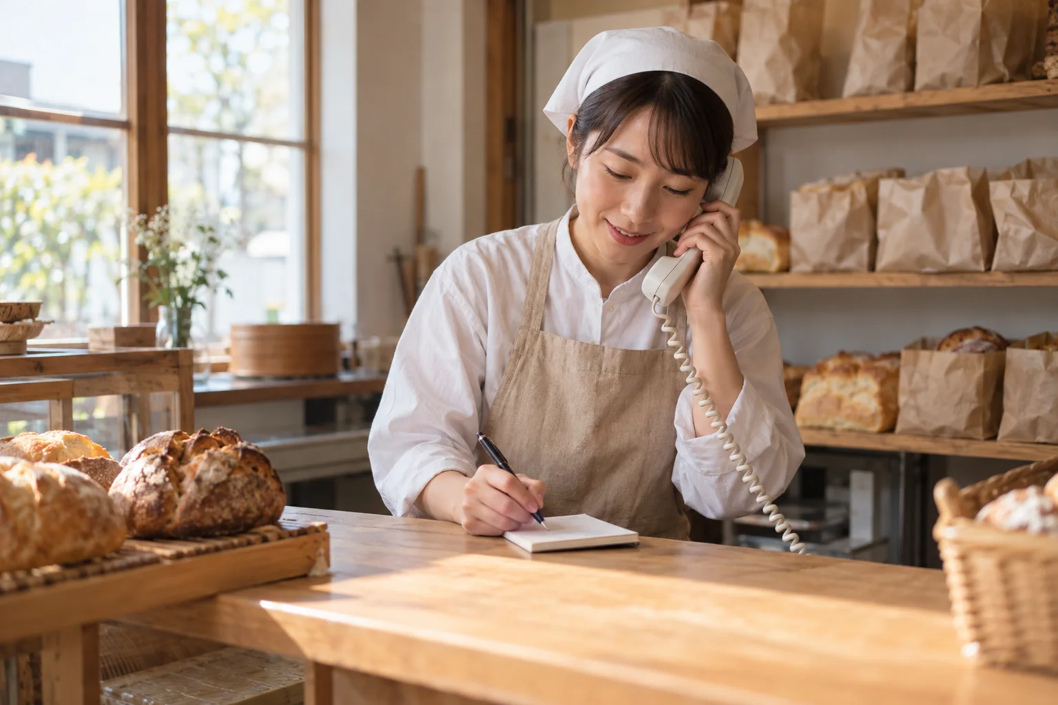 電話でお取り置きを受けるスタッフ