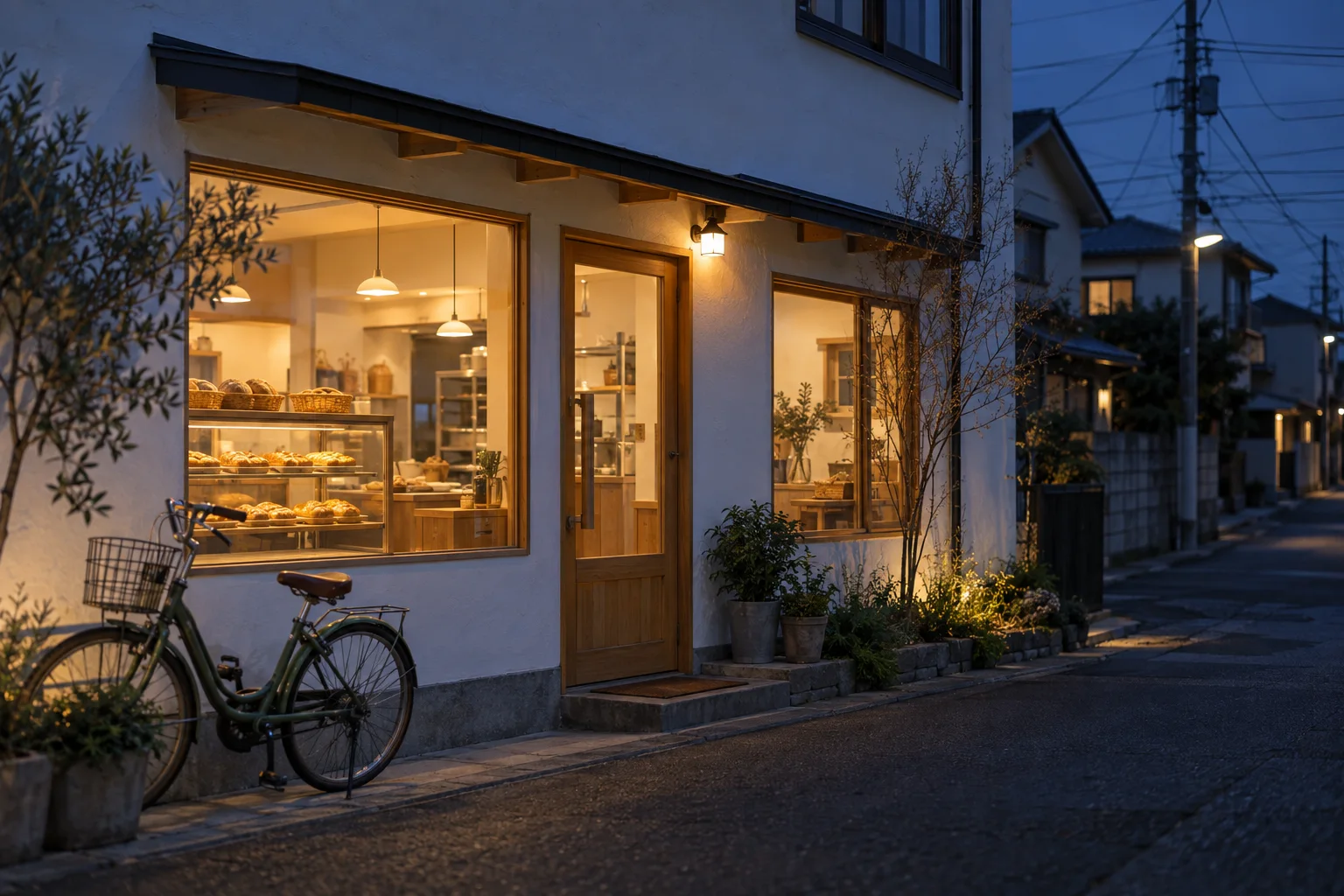 夜明け前に明かりのともる工房