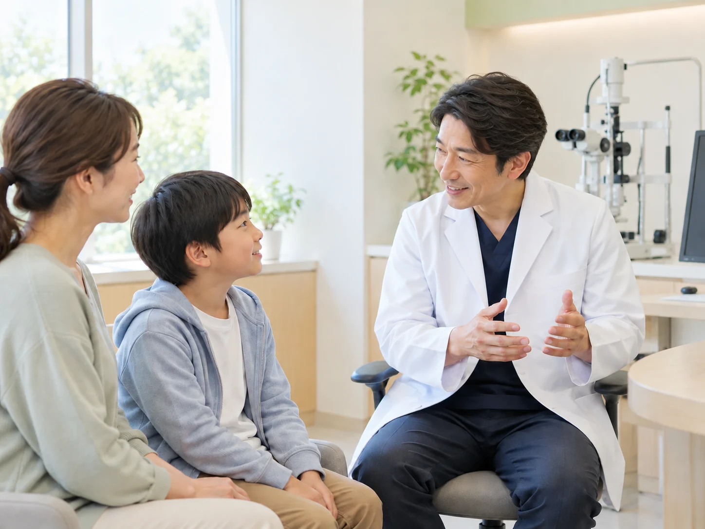 親子と医師が相談する様子