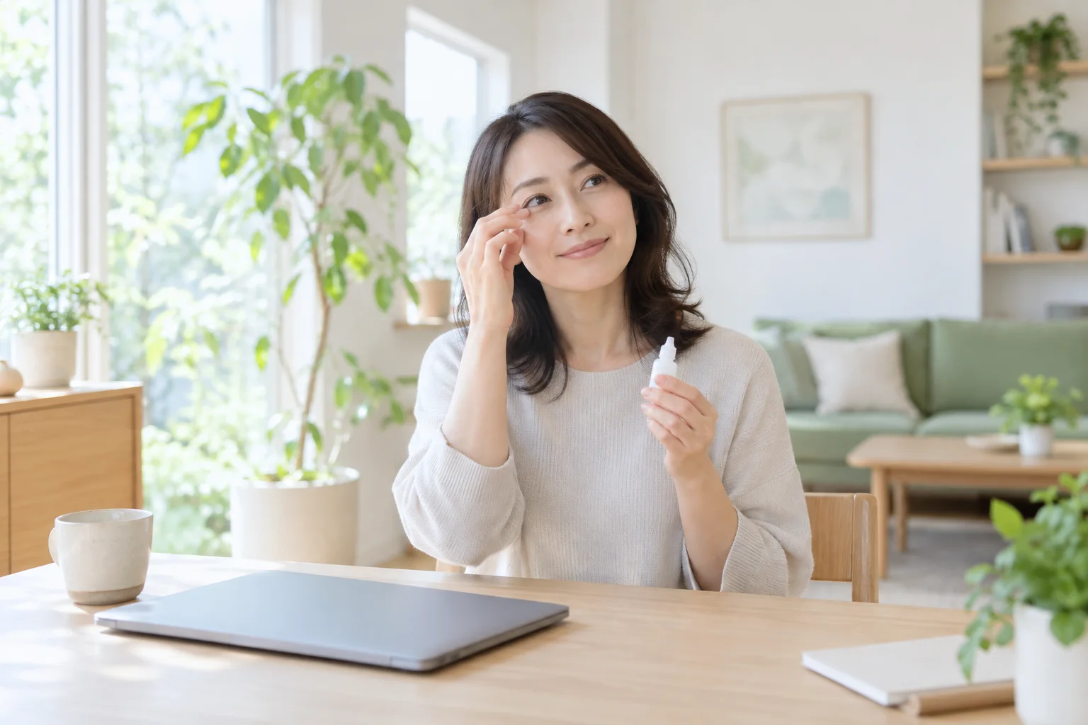 目の乾きをいたわる女性