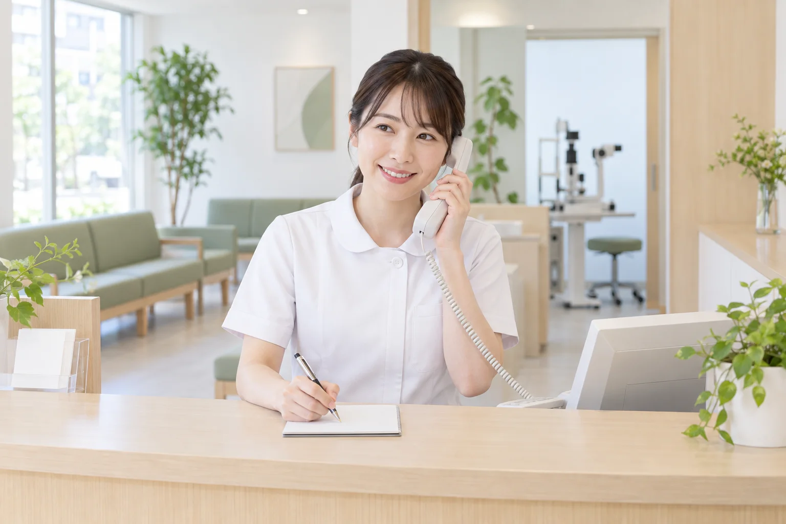 電話でのお問い合わせに応じる受付スタッフ
