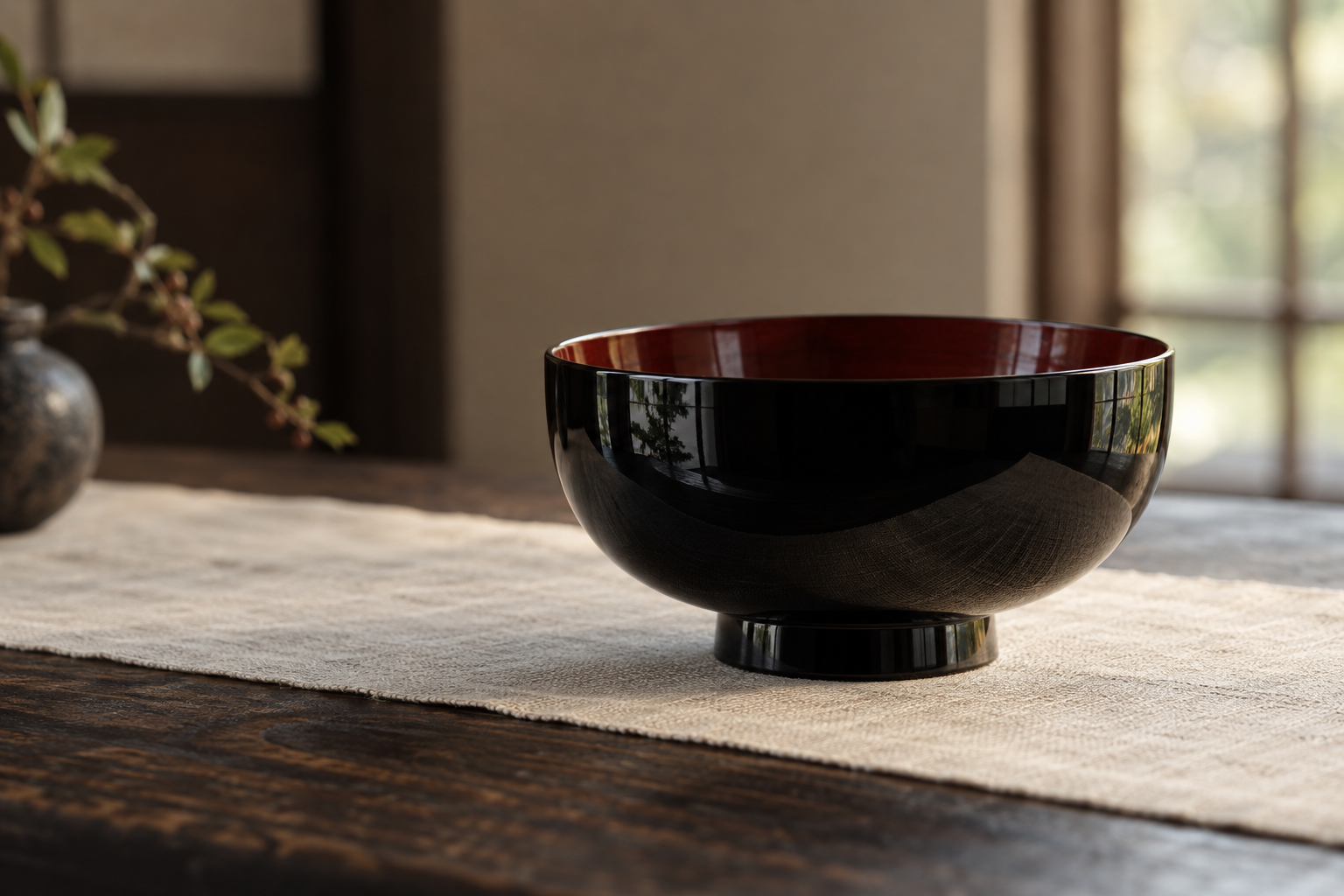内側に朱をのぞかせる黒い汁椀
