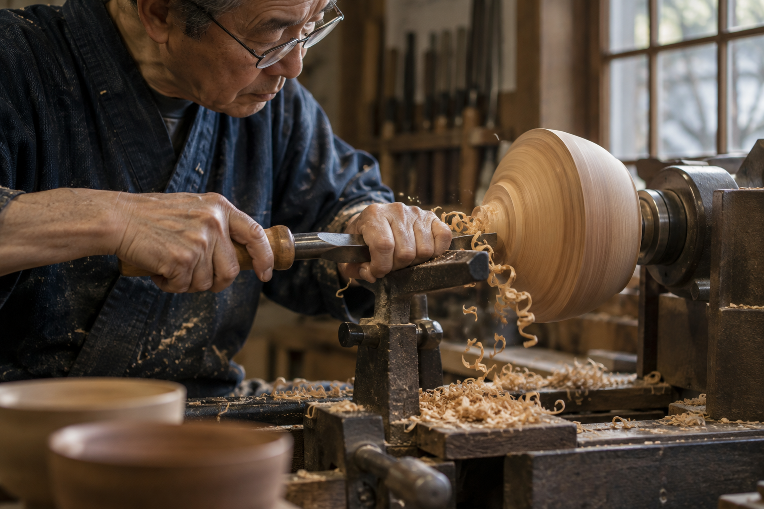 轆轤の回転と刃の動き