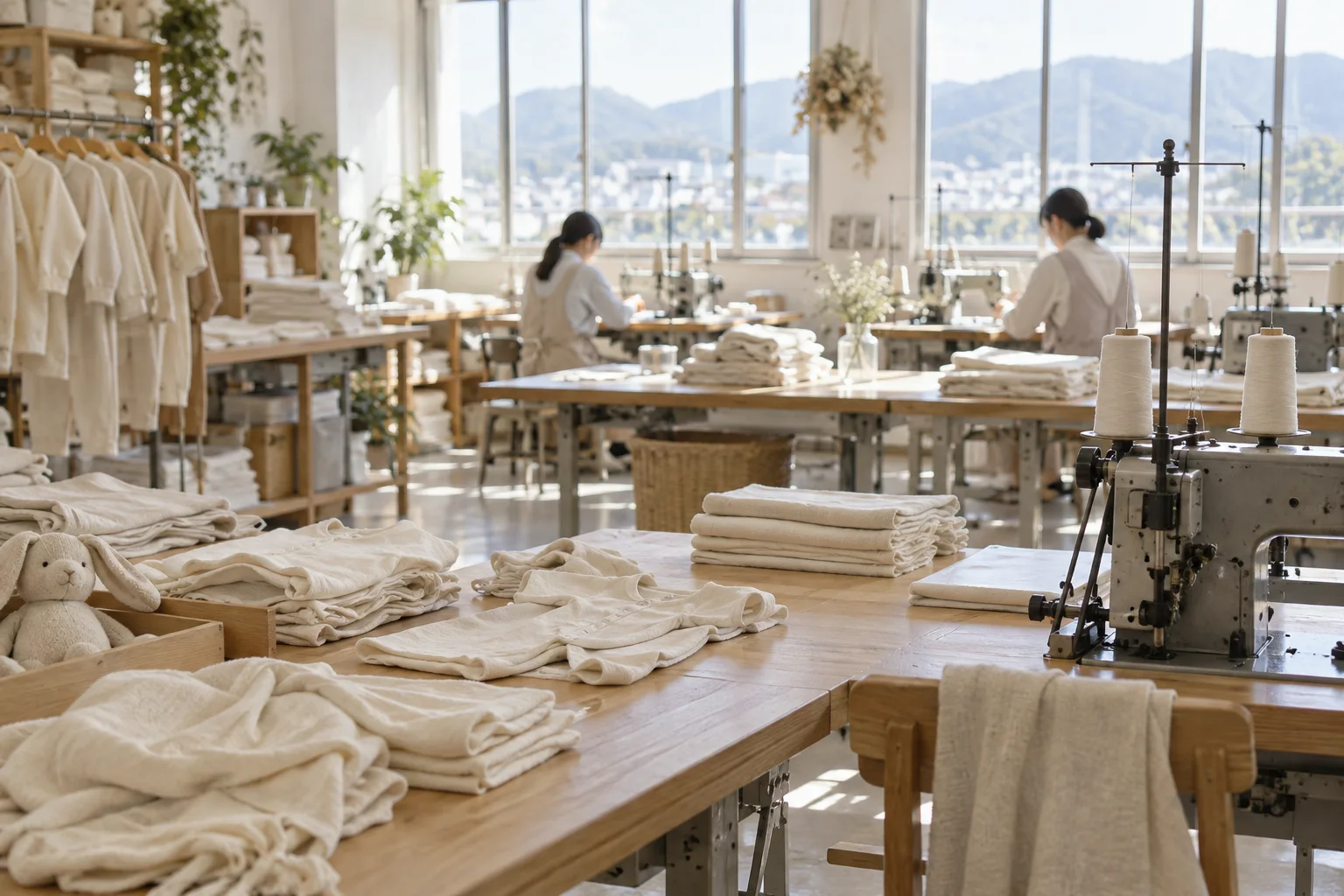 工業用ミシンが並ぶ縫製の現場
