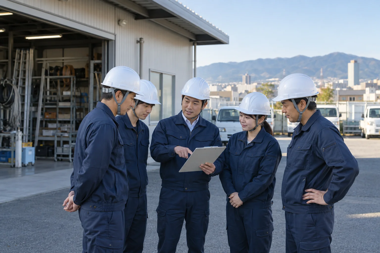 作業前に危険を出し合う朝のミーティング