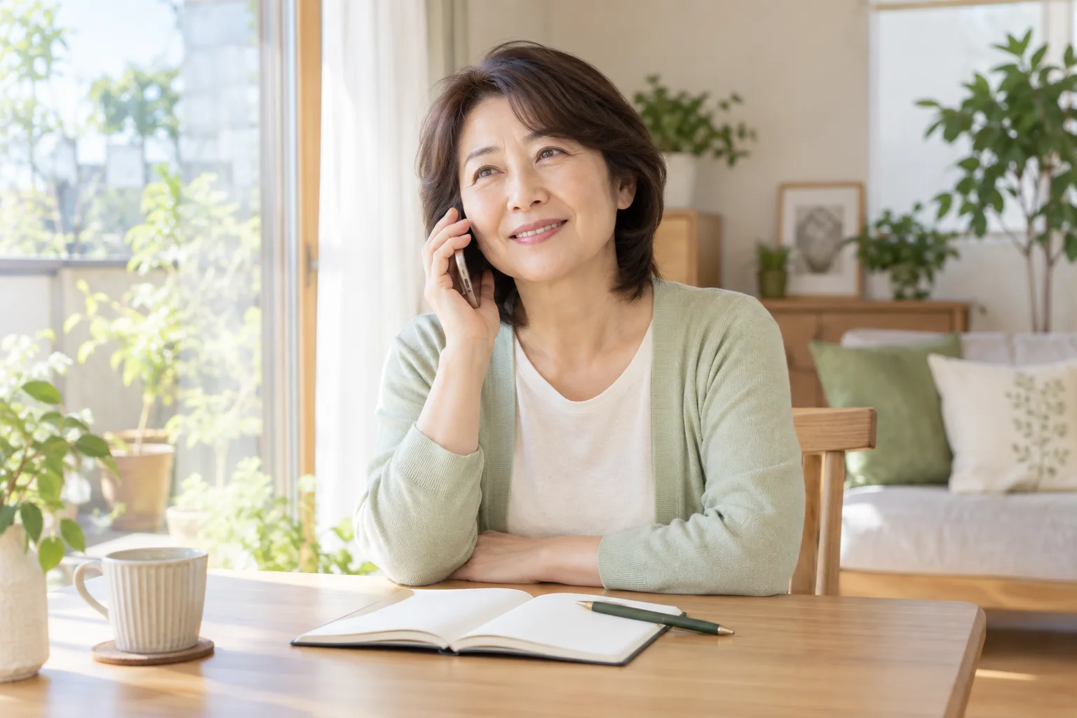 自宅から電話で相談する家族