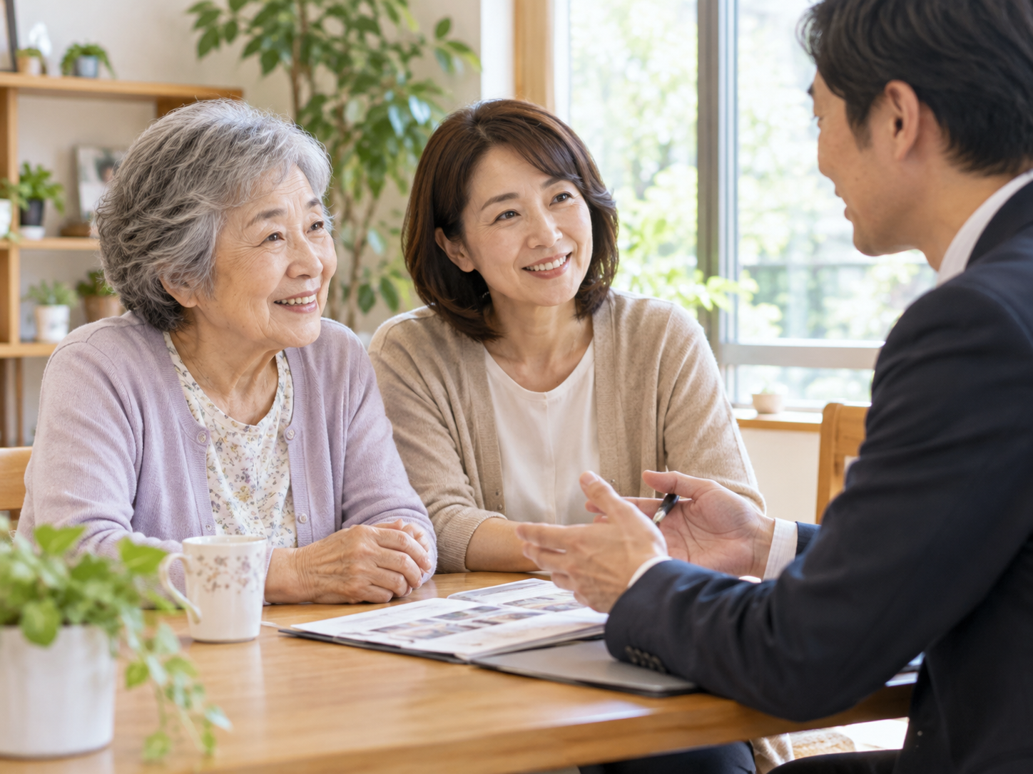 本人と家族が相談員と希望する暮らしを話す様子