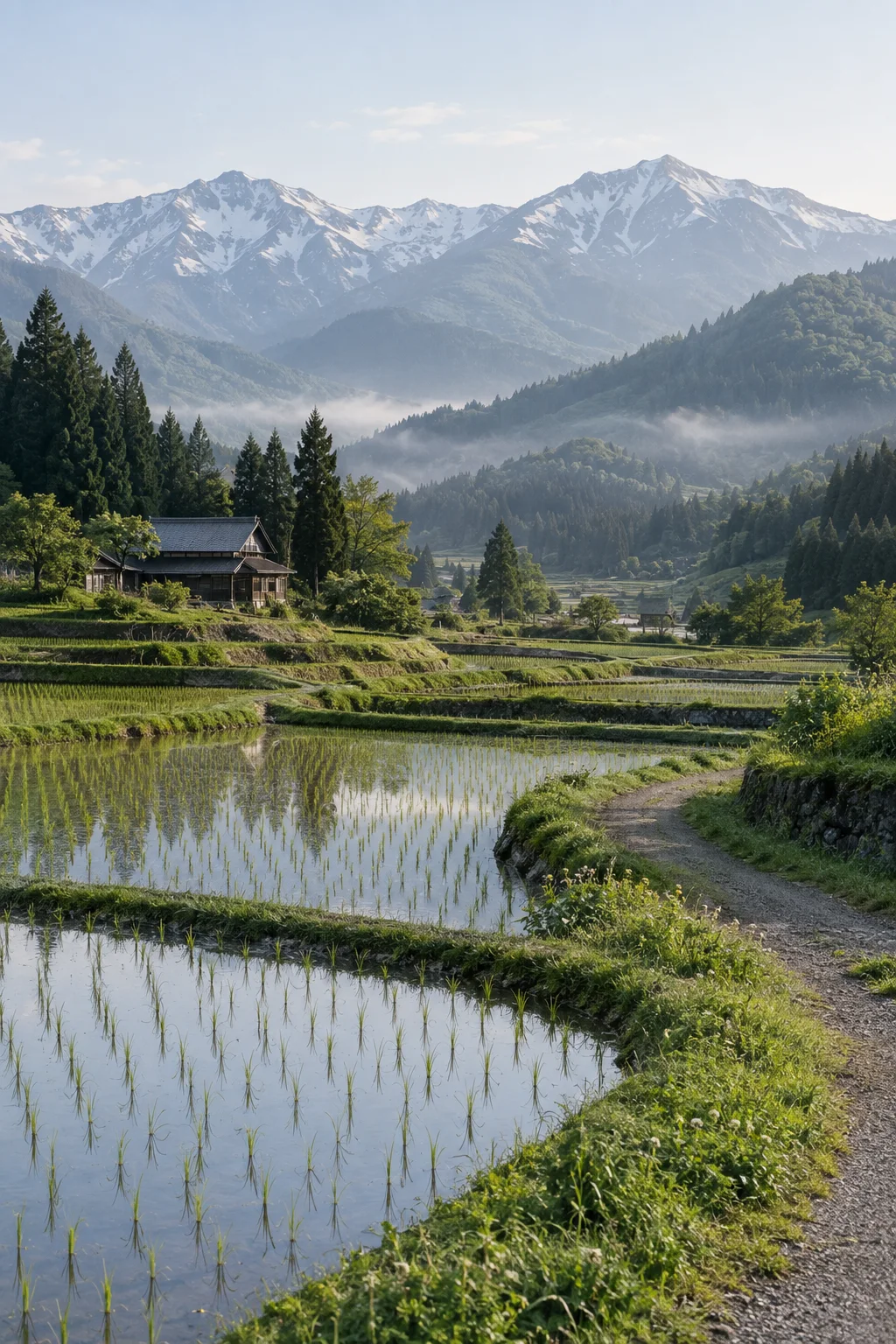 山あいに広がる初夏の田