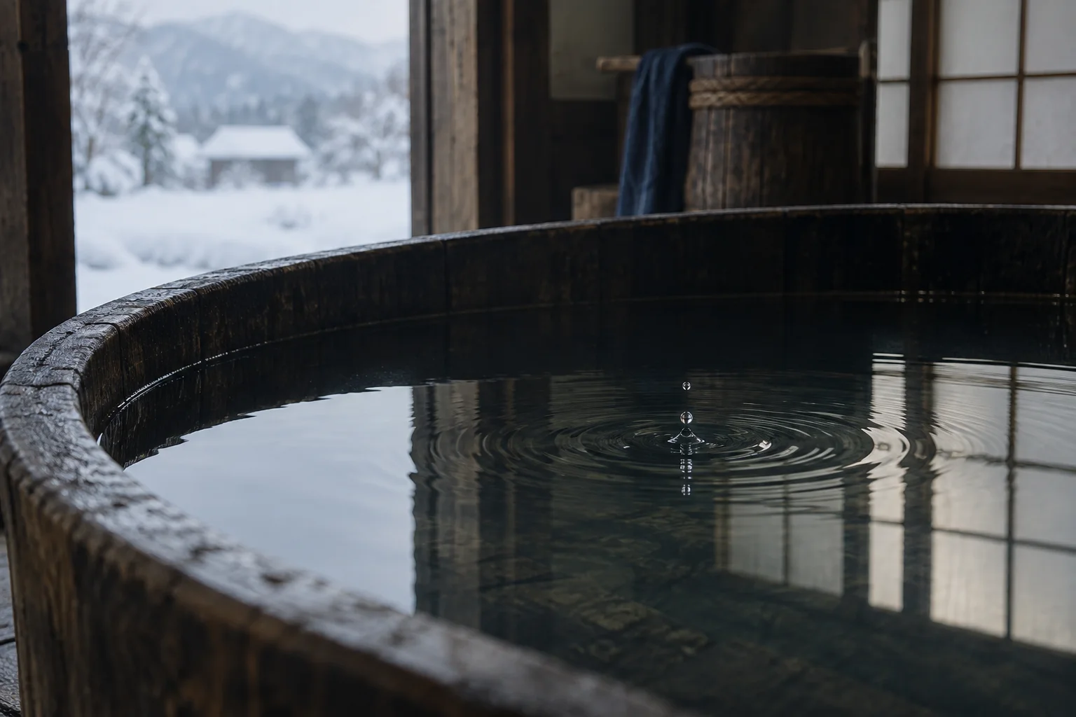 木の器に張った水に広がる波紋