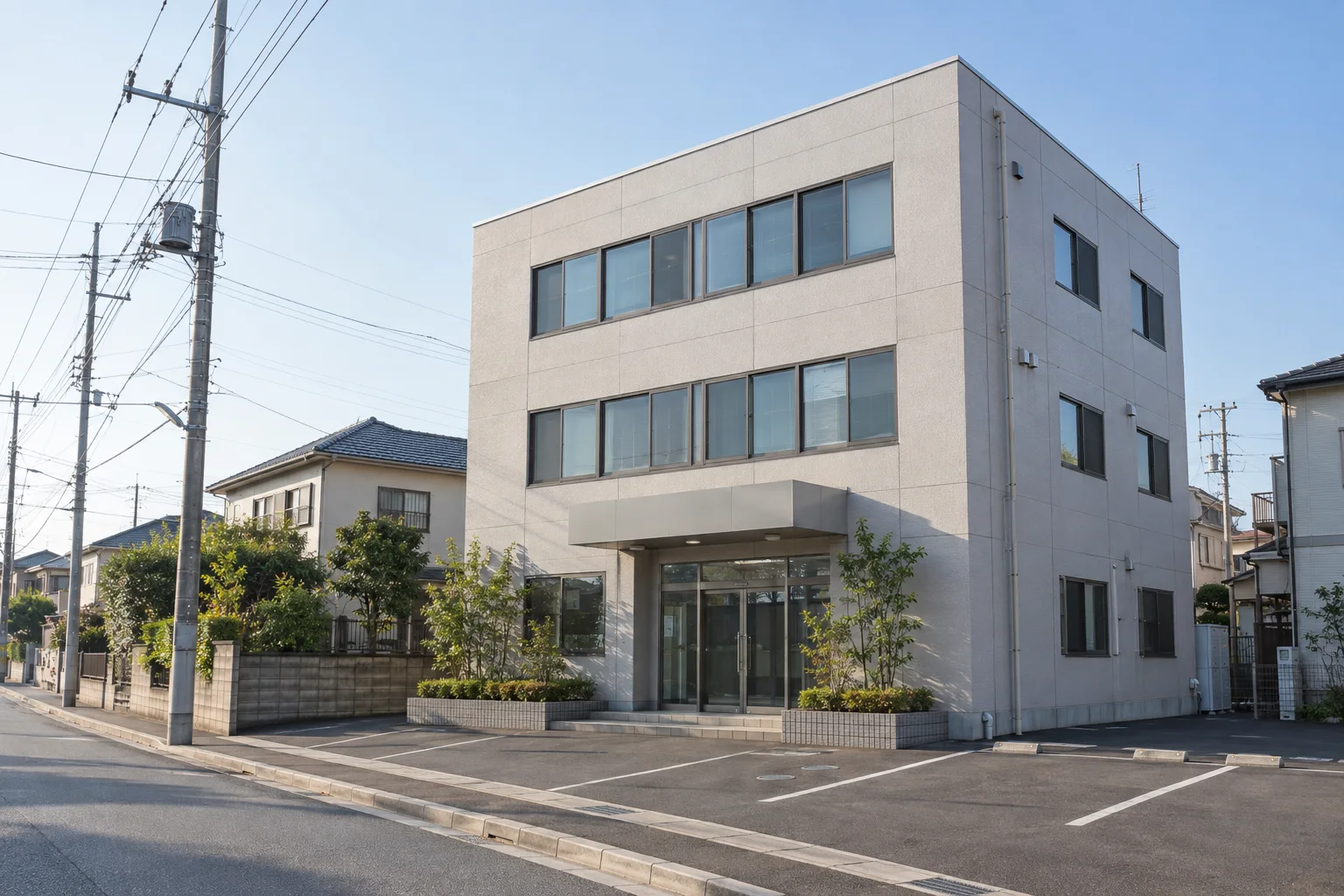 住宅街に建つ事務所ビルの外観