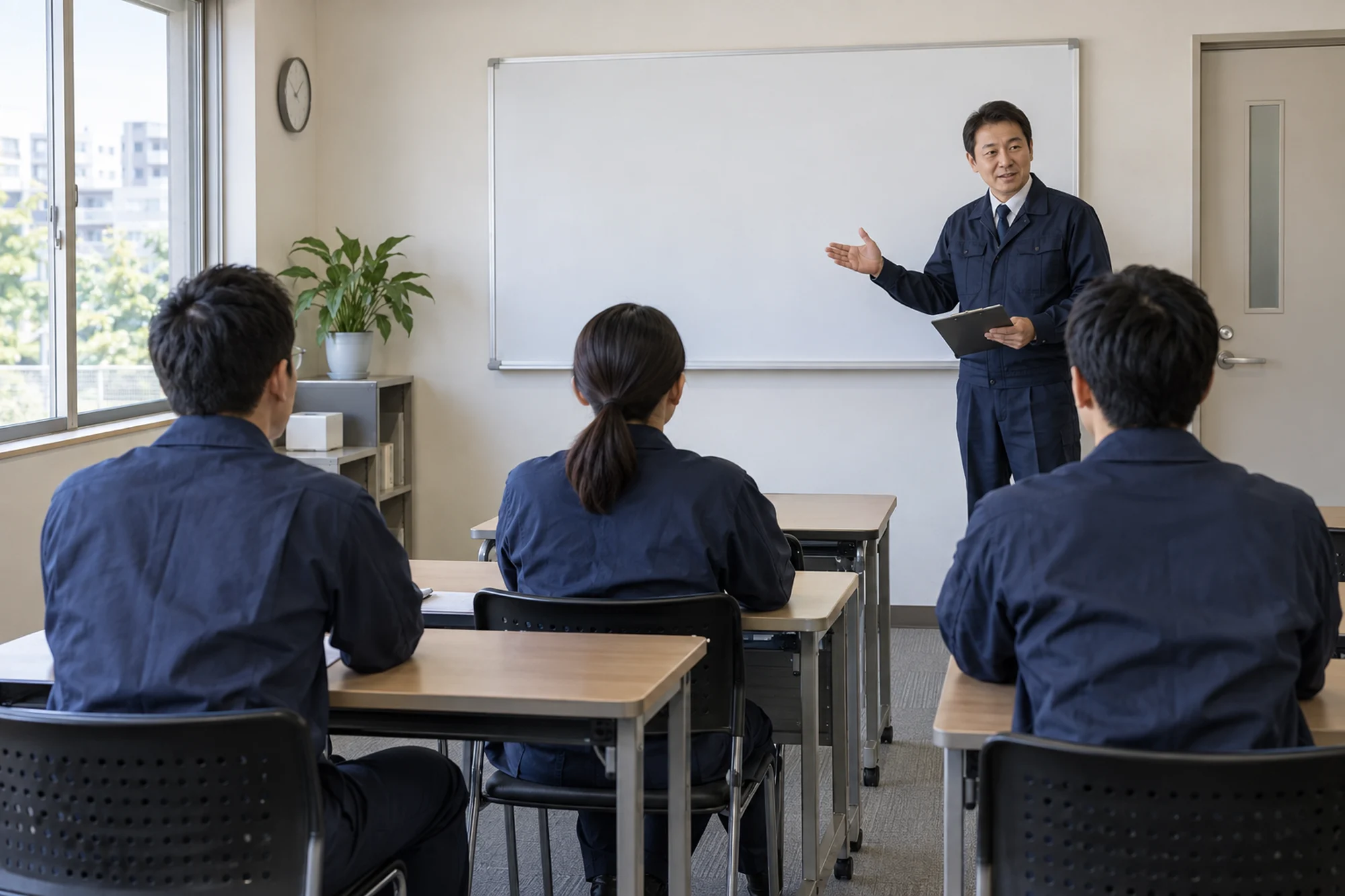 教育センターで講義を受ける新人隊員